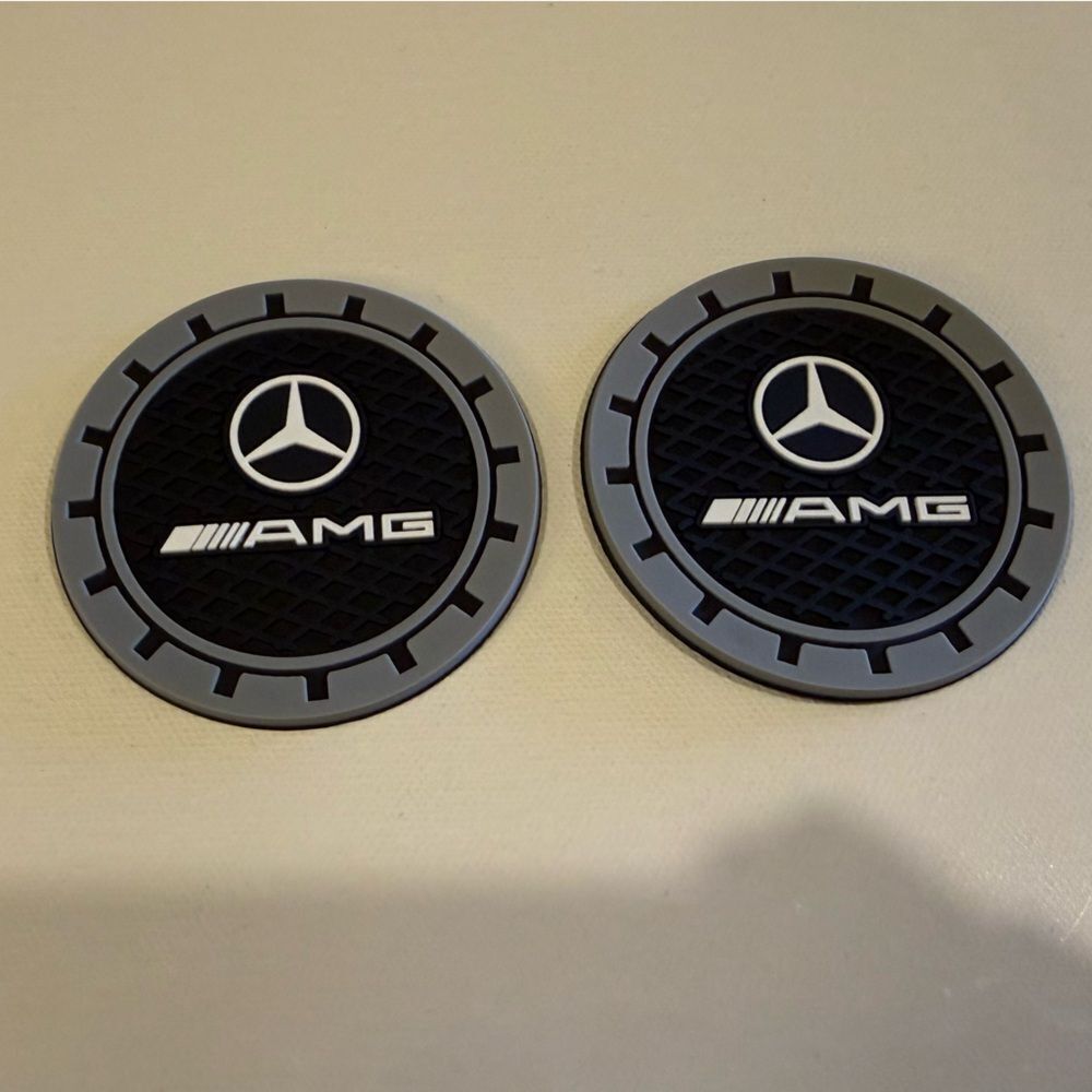 AMG Mercedes Car Cup Coasters in Black and Gray Set of 2 NWT